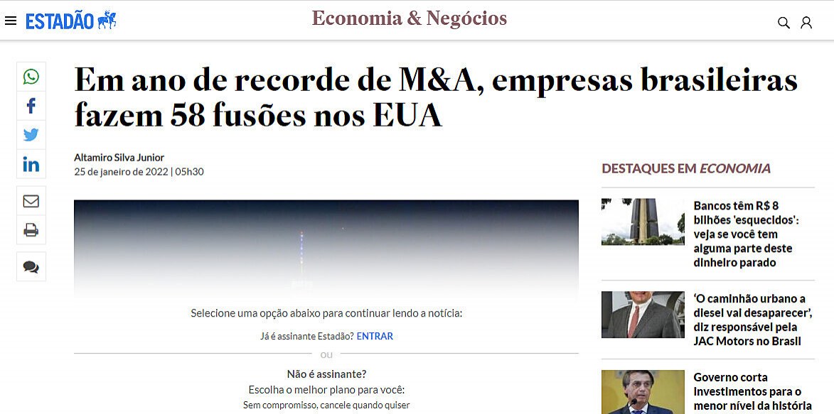 Em ano de recorde de M&A, empresas brasileiras fazem 58 fuses nos EUA